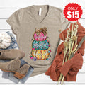 Grateful Thankful Blessed V-Neck - Heather Stone - 15