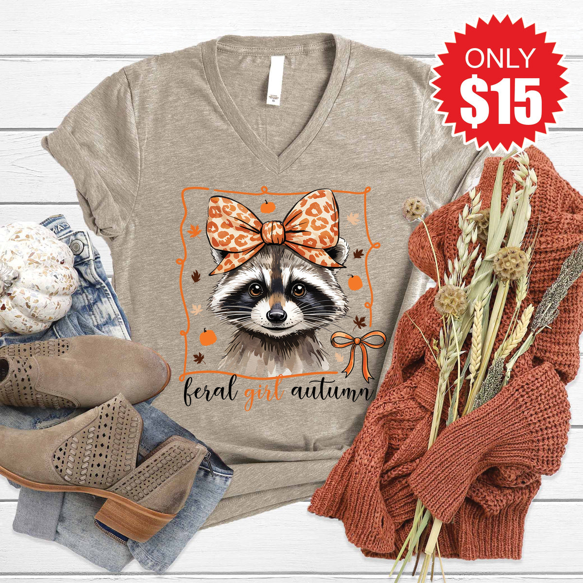 Feral Girl Autumn V-Neck - Heather Stone - 15