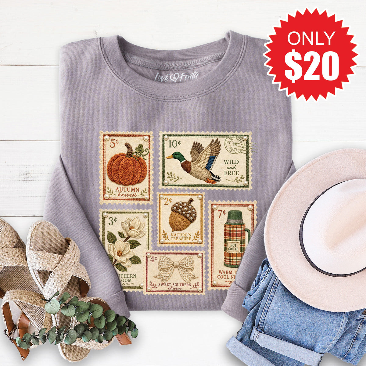 Fall Stamps Sweatshirt - Heather Storm - 20 product image 1