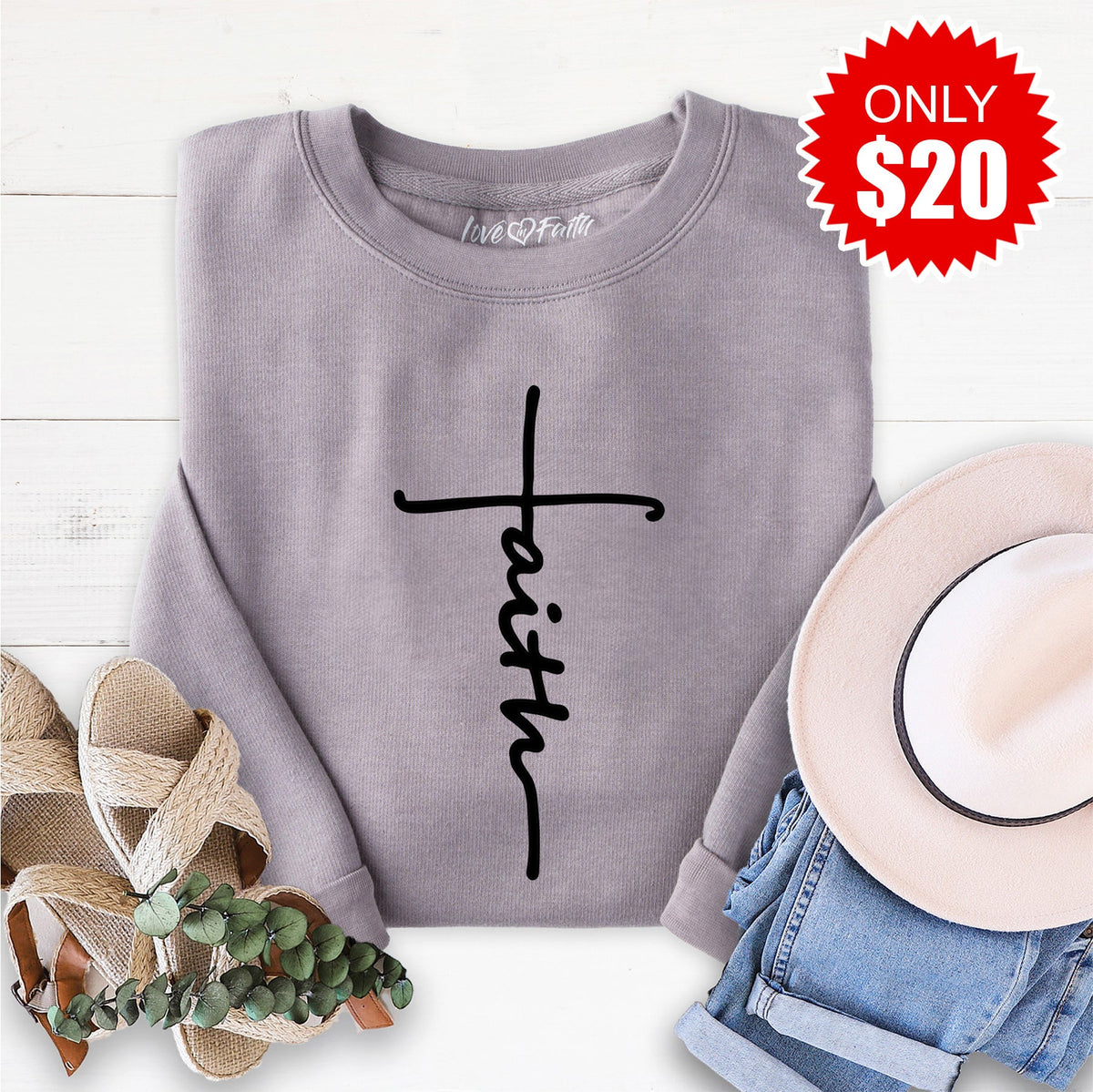 Faith Cross Sweatshirt - Heather Storm - 20 product image 1