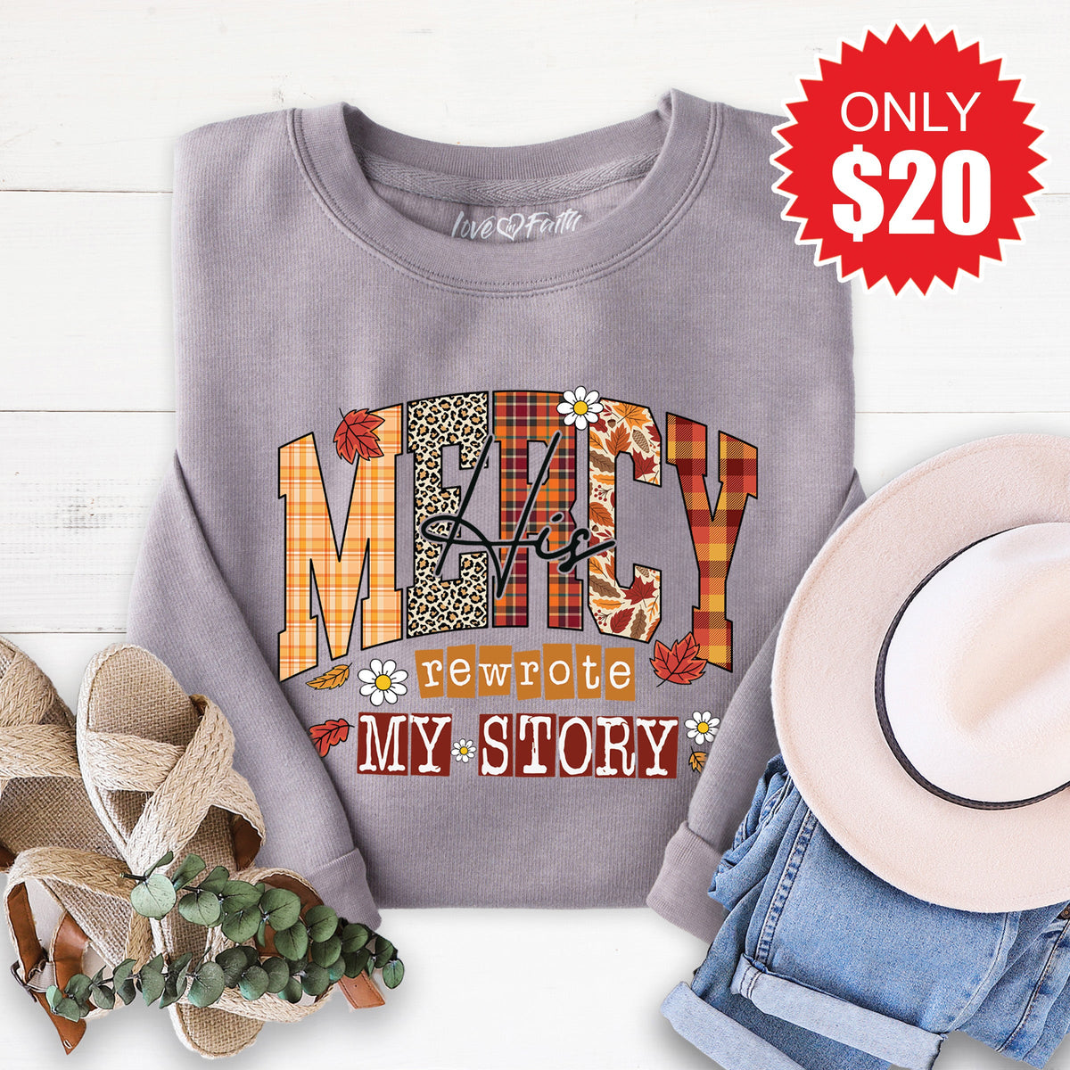 His Mercy Sweatshirt - Heather Storm - 20 product image 1