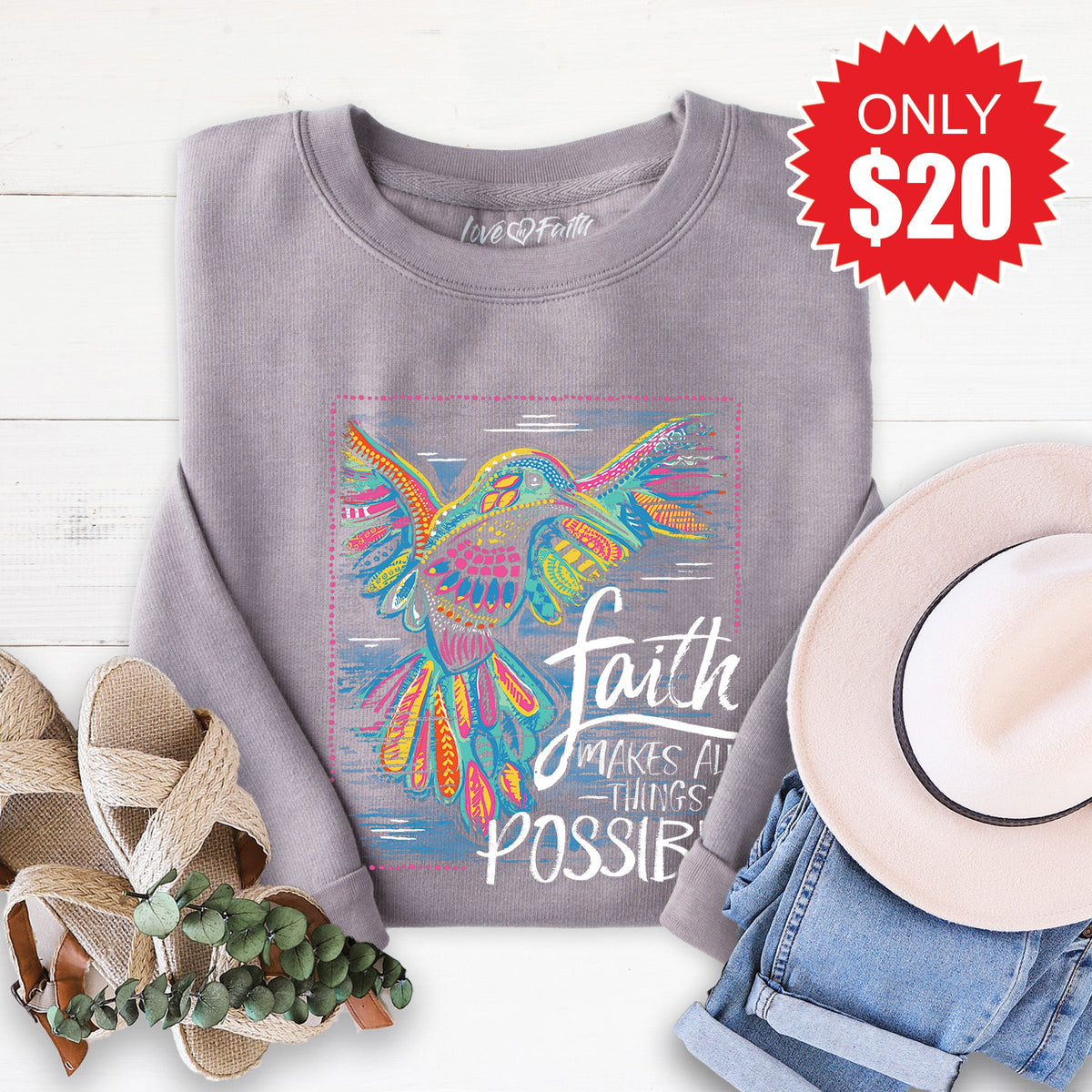 Faith Hummingbird Sweatshirt - Heather Storm - 20 product image 1