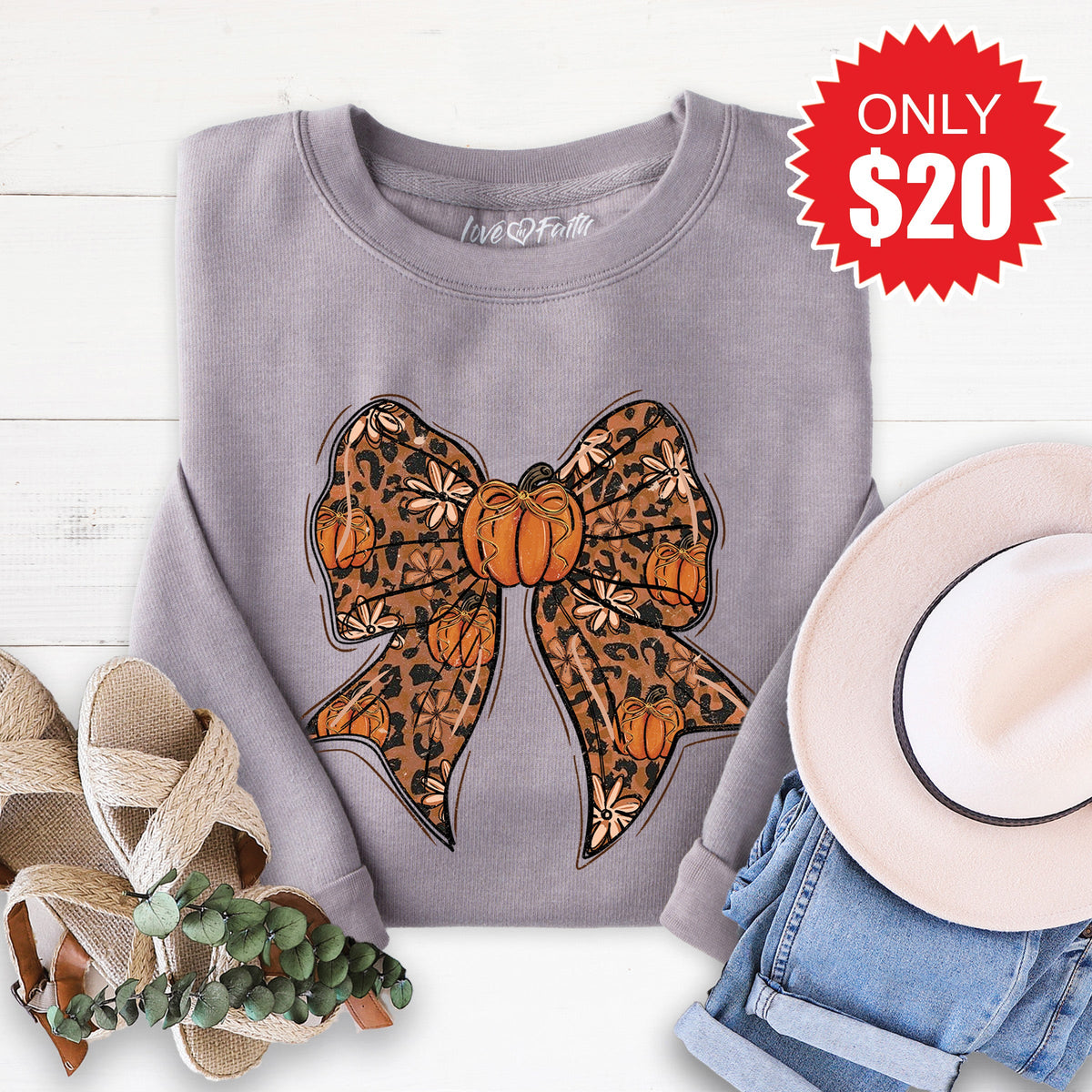 Pumpkin Bow Sweatshirt - Heather Storm - 20 product image 1
