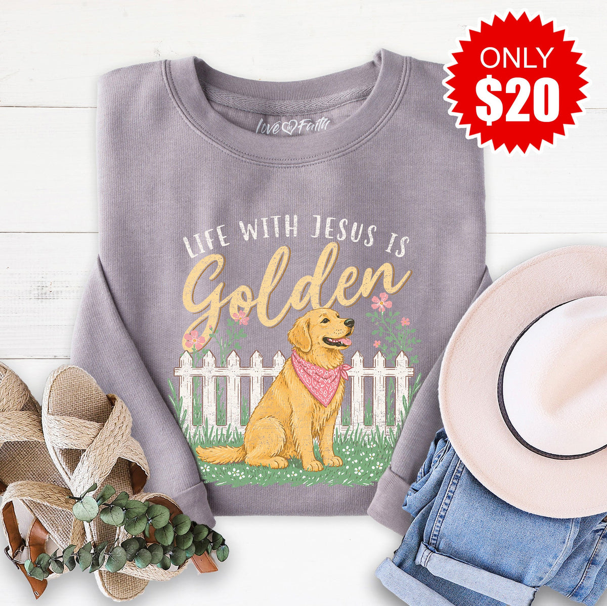Life With Jesus is Golden Sweatshirt - Heather Storm - 20 product image 1