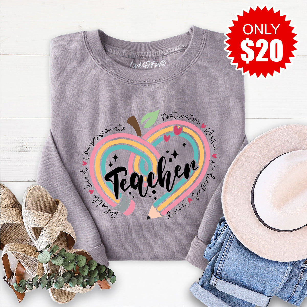 Teacher Pencil Heart Sweatshirt - Heather Storm - 20 product image 1