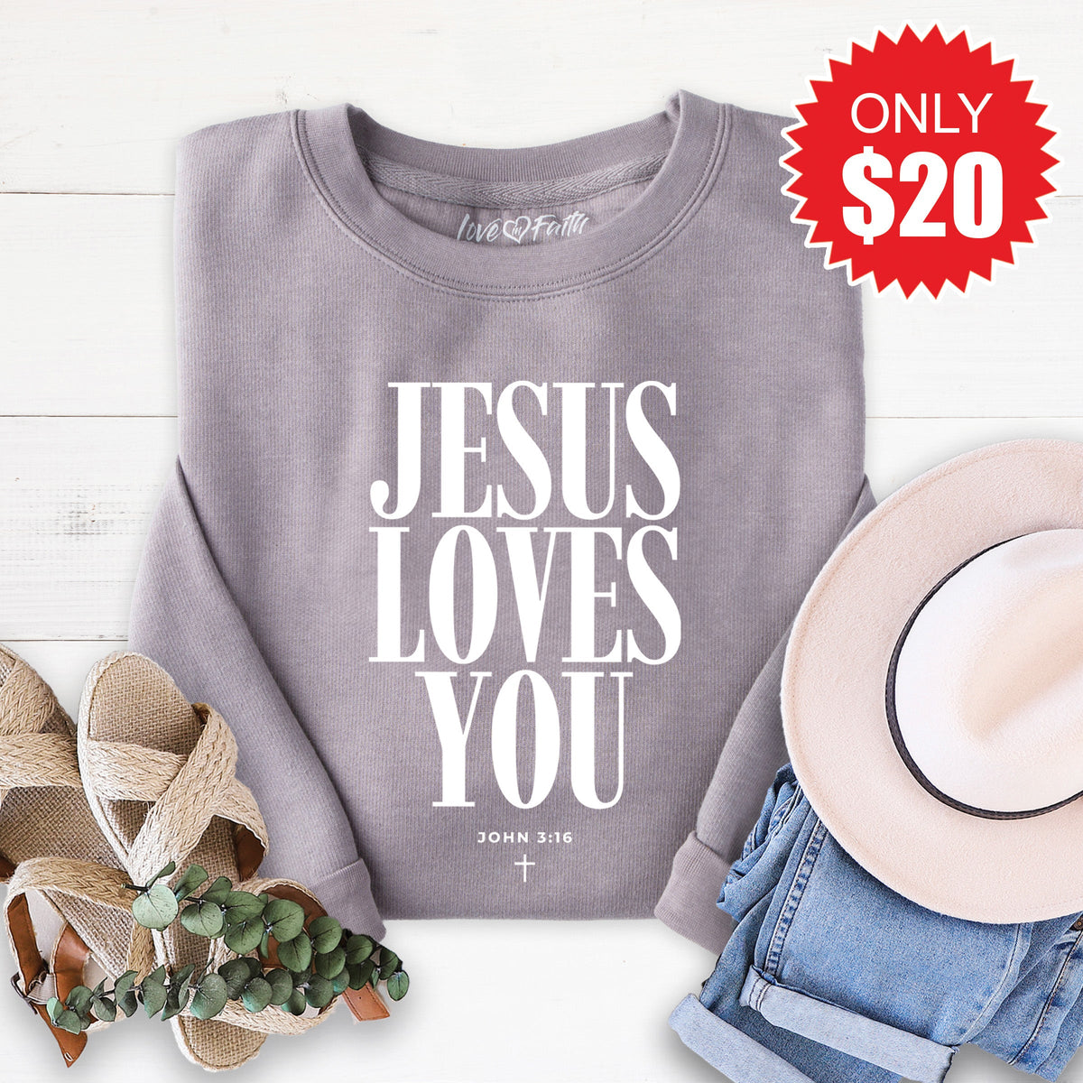 Jesus Loves You Sweatshirt - Heather Storm - 20 product image 1