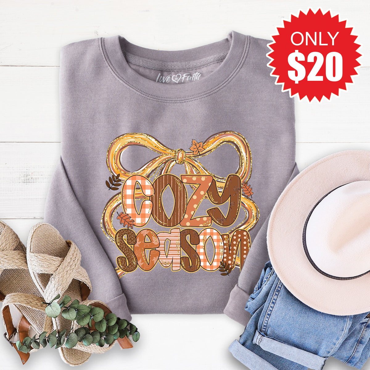 Cozy Season Bow Sweatshirt - Heather Storm - 20 product image 1