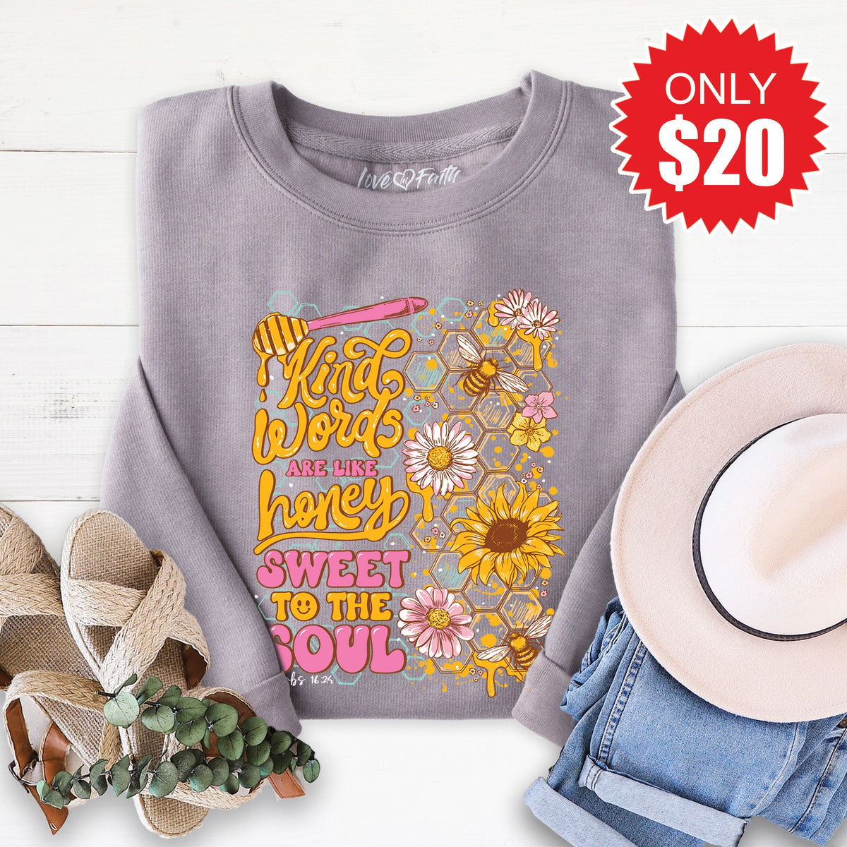 Kind Words Are Like Honey Sweatshirt - Heather Storm - 20 product image 1