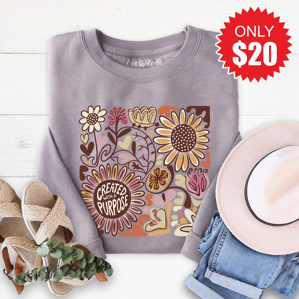 Created with a Purpose Sweatshirt - Heather Storm - 20 product image 1