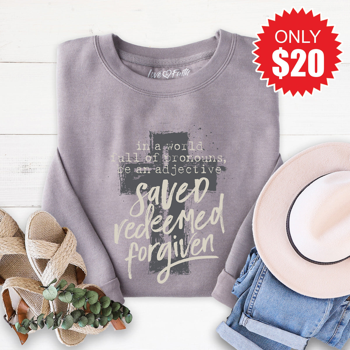 Saved Redeemed Forgiven Sweatshirt - Heather Storm - 20 product image 1
