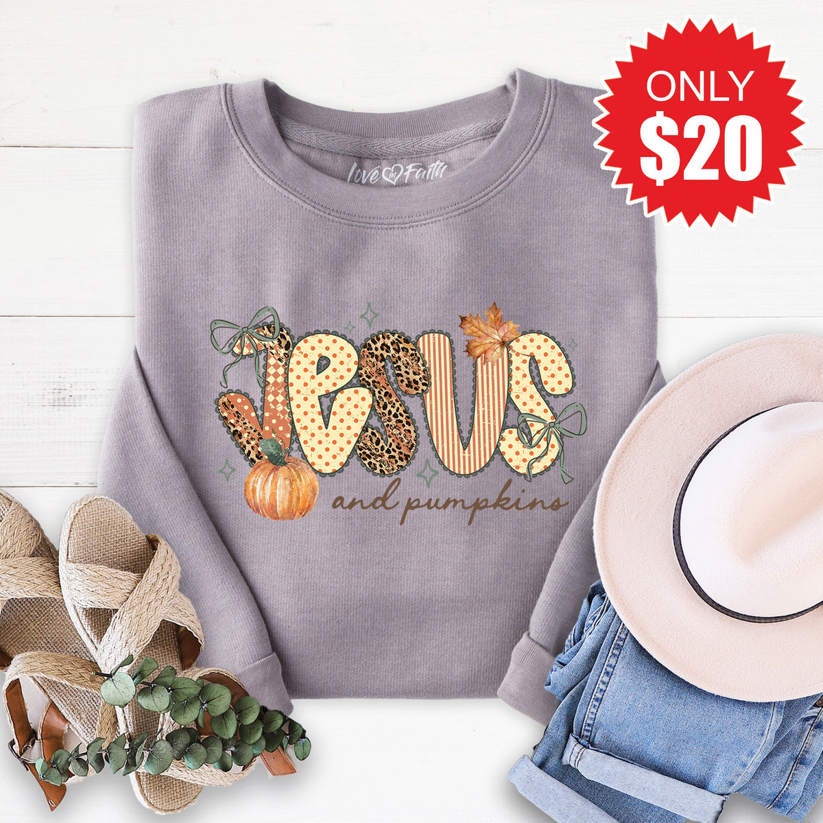 Jesus And Pumpkins Sweatshirt - Heather Storm - 20 product image 1