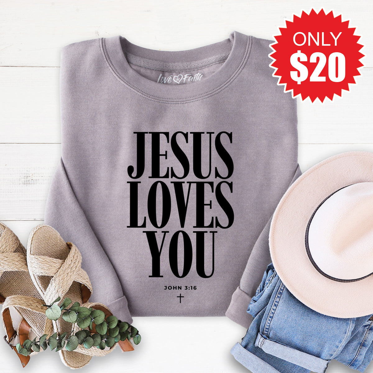 Jesus Loves You Sweatshirt - Heather Storm - 20 product image 1