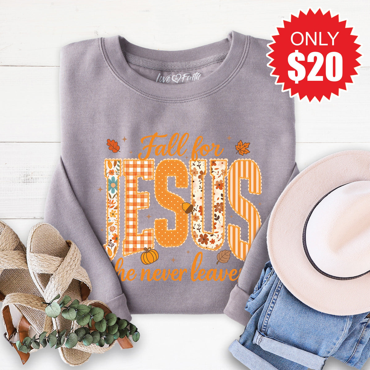 Fall For Jesus Sweatshirt - Heather Storm - 20 product image 1