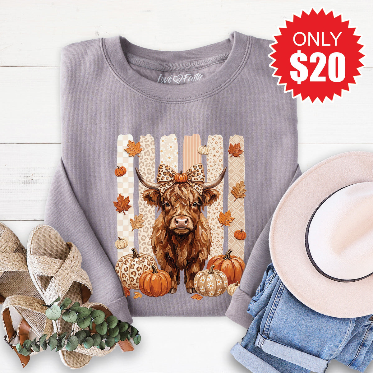 Fall Cow Sweatshirt - Heather Storm - 20 product image 1