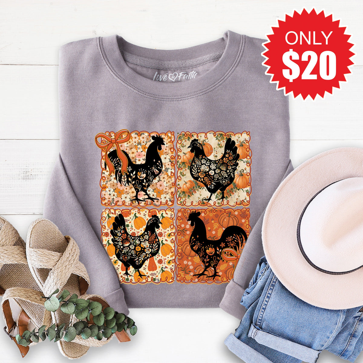 Chicken Patchwork Sweatshirt - Heather Storm - 20 product image 1