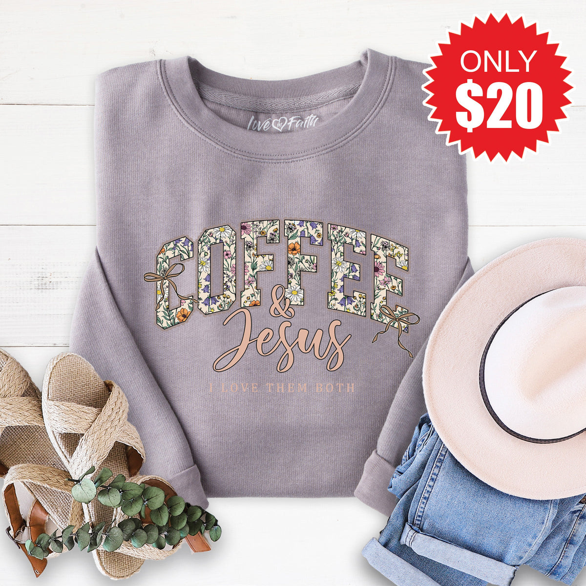 Coffee and Jesus Sweatshirt - Heather Storm - 20 product image 1