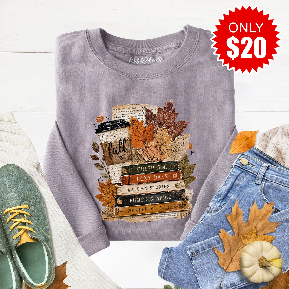 Fall Leaves Sweatshirt - Heather Forest - 20 product image 1