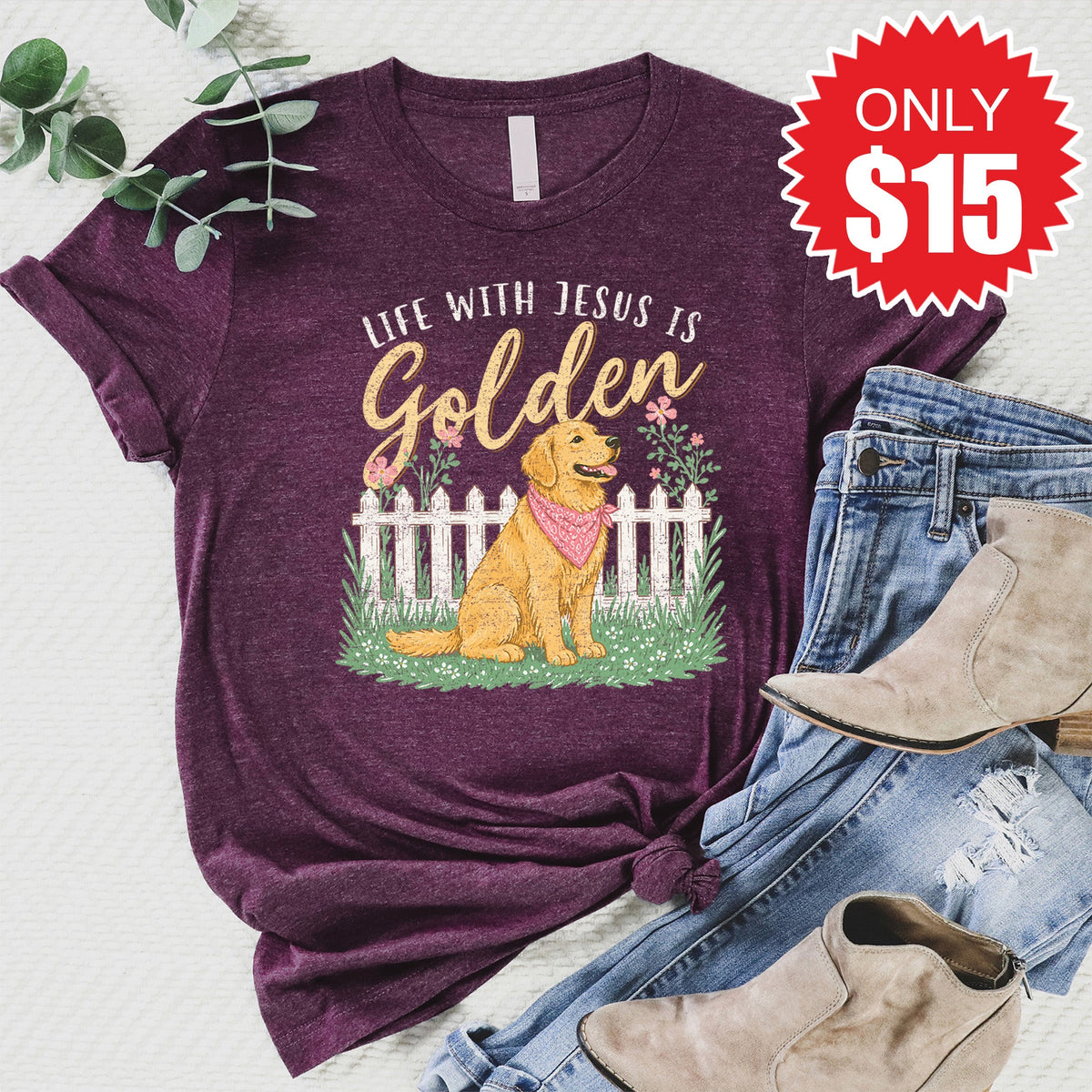 Life With Jesus is Golden Tee - Heather Sugar Plum - 15 product image 1