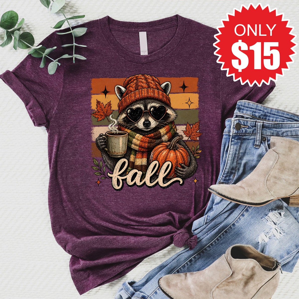 Fall Racoon Tee - Heather Sugar Plum - 15 product image 1