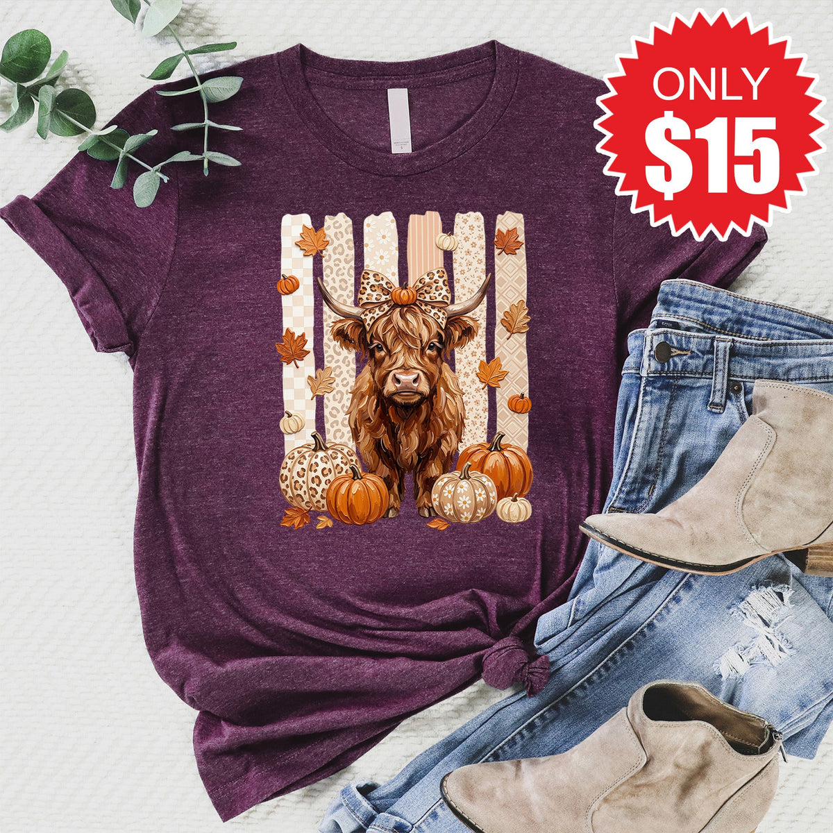 Fall Cow Tee - Heather Sugar Plum - 15 product image 1