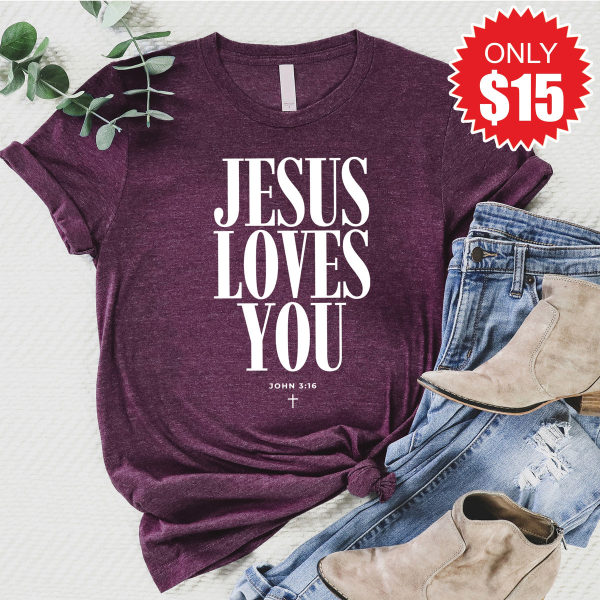 Jesus Loves You Tee - Heather Sugar Plum - 15 product image 1