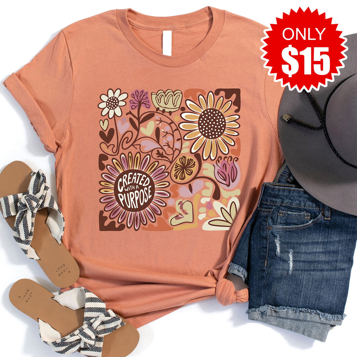 Created with a Purpose Tee - Heather Terracotta - 15 product image 1