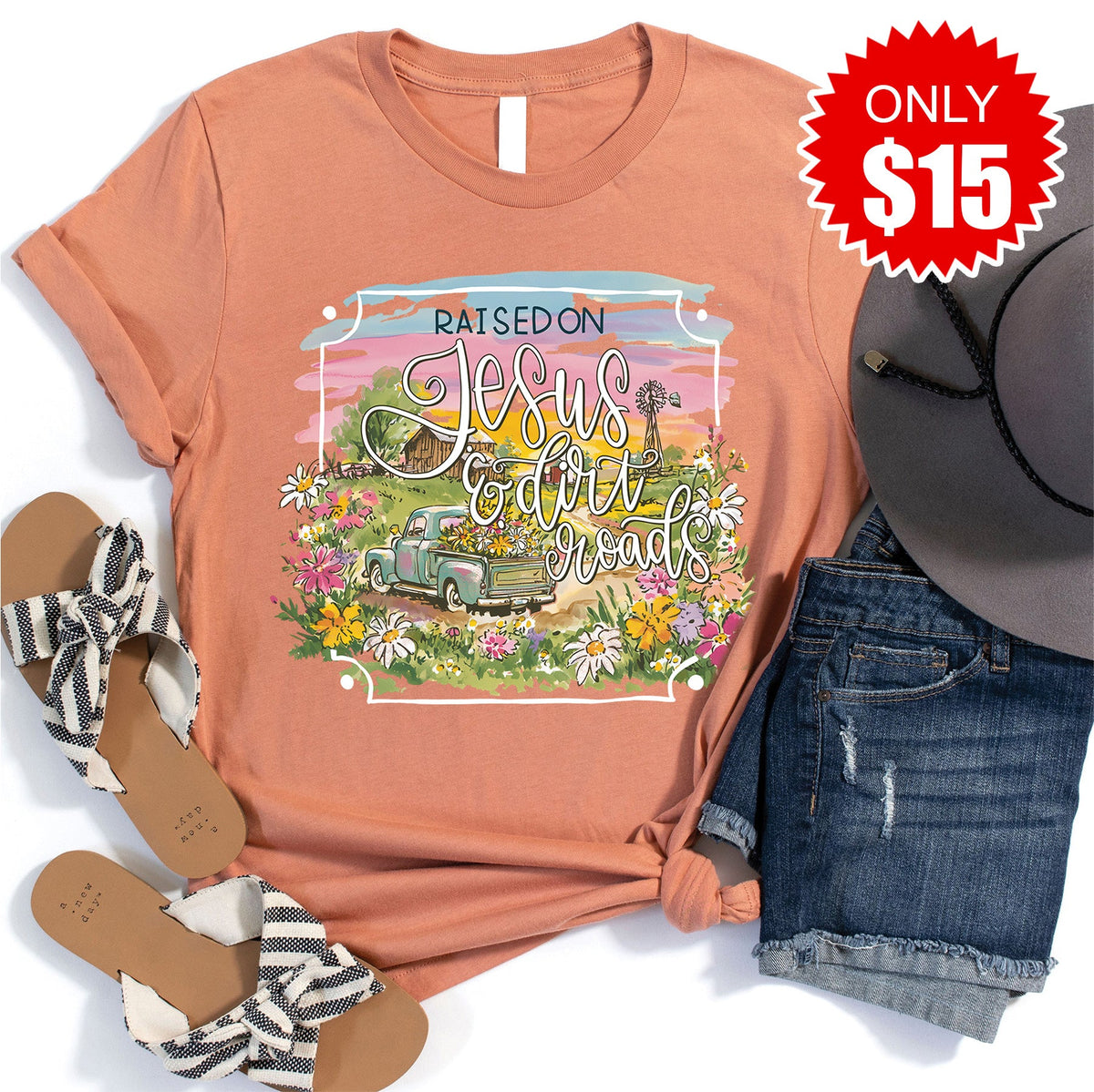 Jesus and Dirt Roads Tee - Heather Terracotta - 15 product image 1