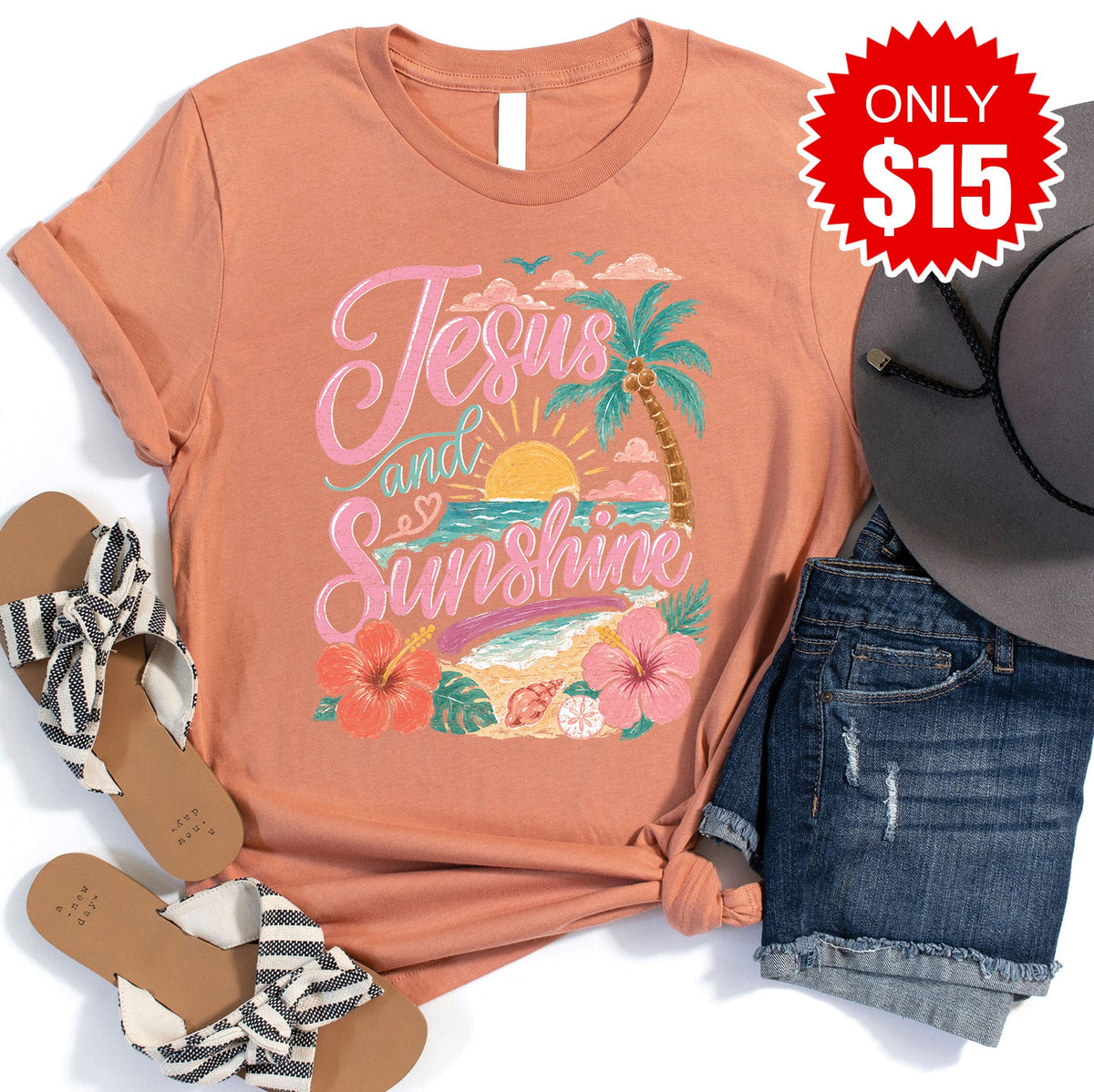 Jesus and Sunshine Tee - Heather Terracotta - 15 product image 1