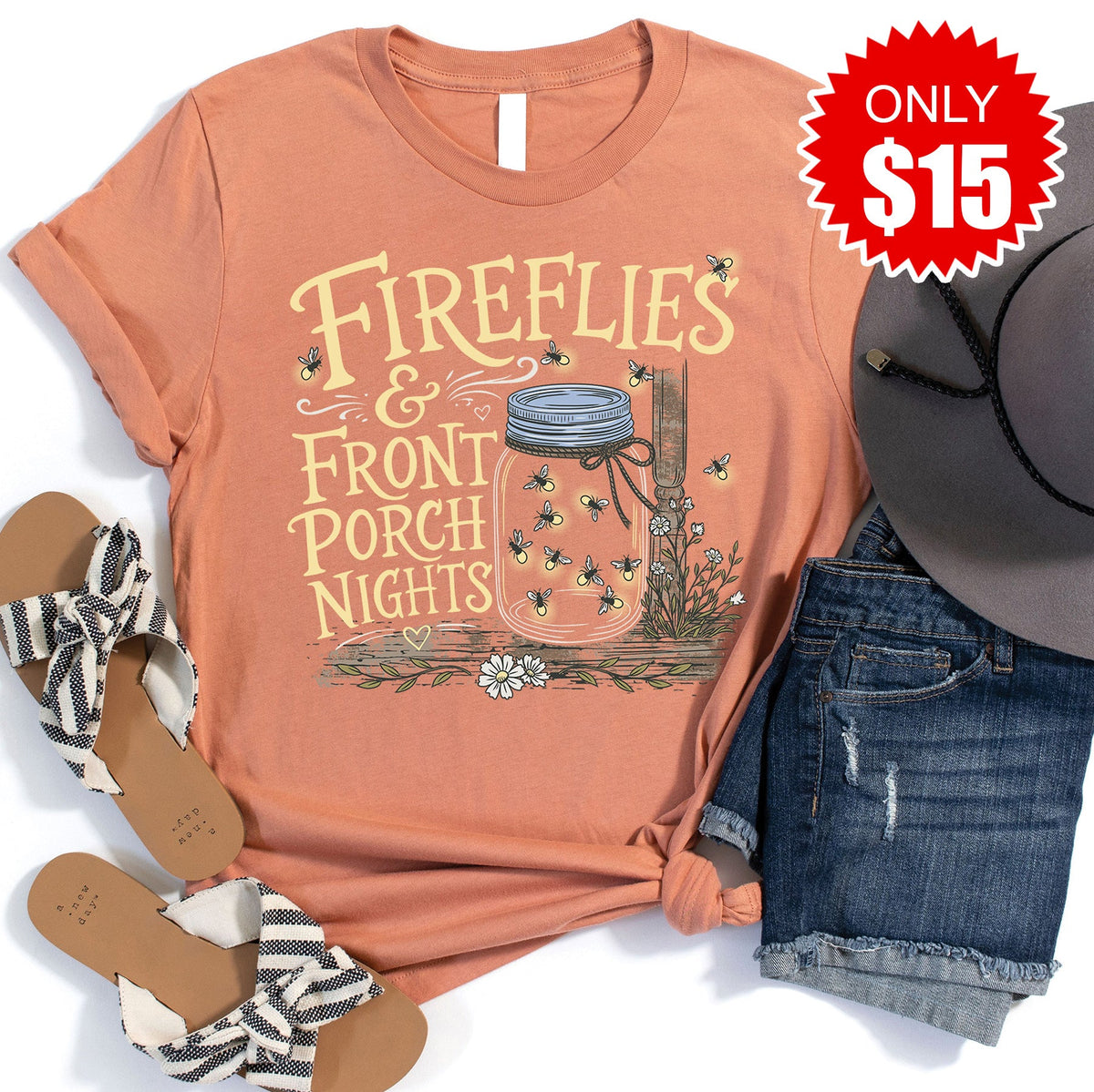 Fireflies Tee - Heather Terracotta - 15 product image 1