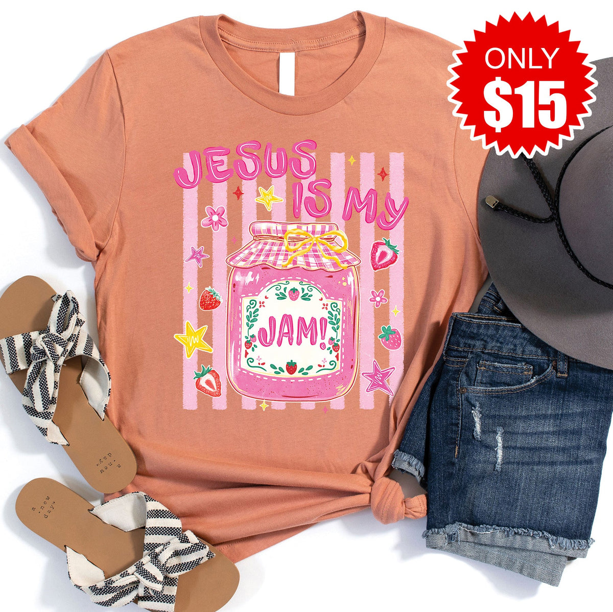 Jesus Is My Jam Tee - Heather Terracotta - 15 product image 1