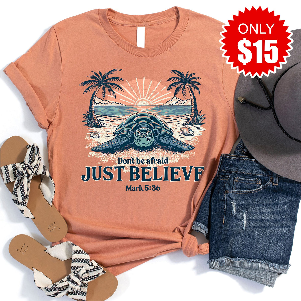 Believe Sea Turtle Tee - Heather Terracotta - 15 product image 1