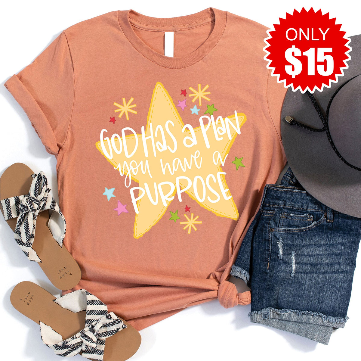 God Has A Plan Tee - Heather Terracotta - 15 product image 1