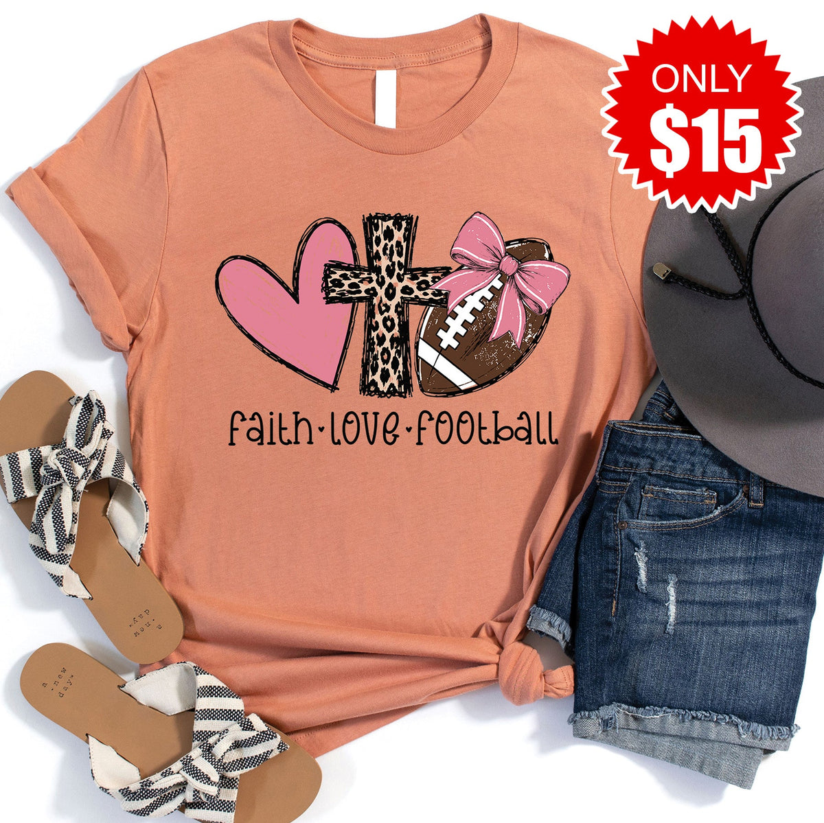 Faith Love Football Tee - Heather Terracotta - 15 product image 1