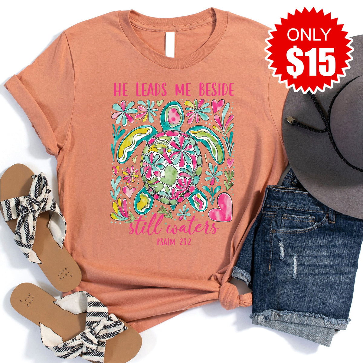 He Leads Me Tee - Heather Terracotta - 15 product image 1