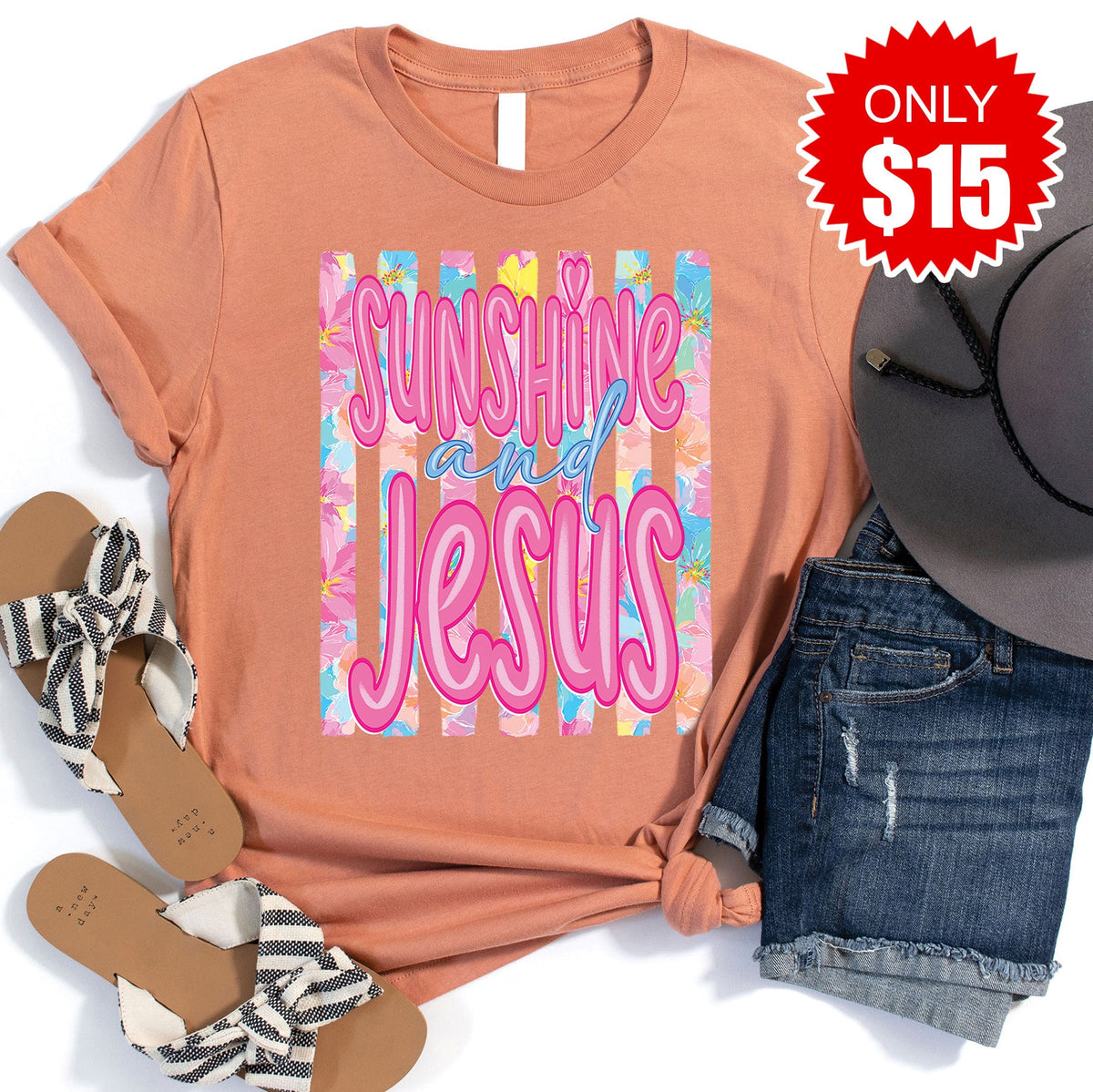 Sunshine and Jesus Tee - Heather Terracotta - 15 product image 1
