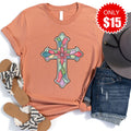 Stained Glass Cross Tee - Heather Terracotta - 15 product image 1