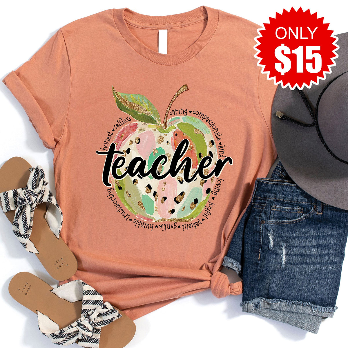 Teacher Apple Tee - Heather Terracotta - 15 product image 1