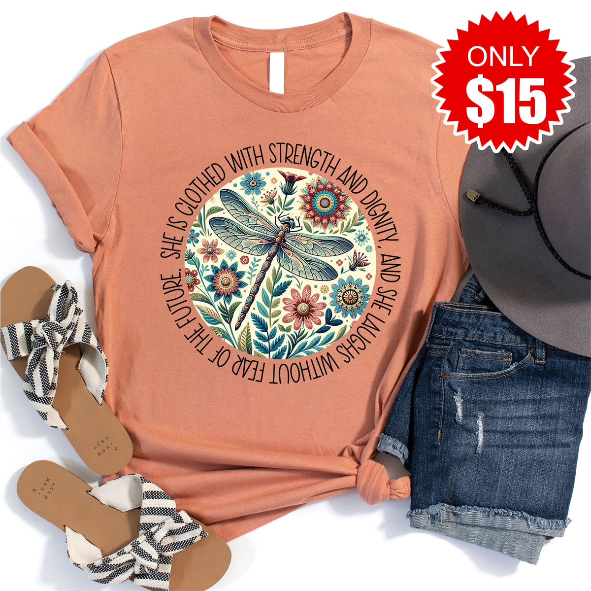 She Is Clothed With Strength Tee - Heather Terracotta - 15 product image 1
