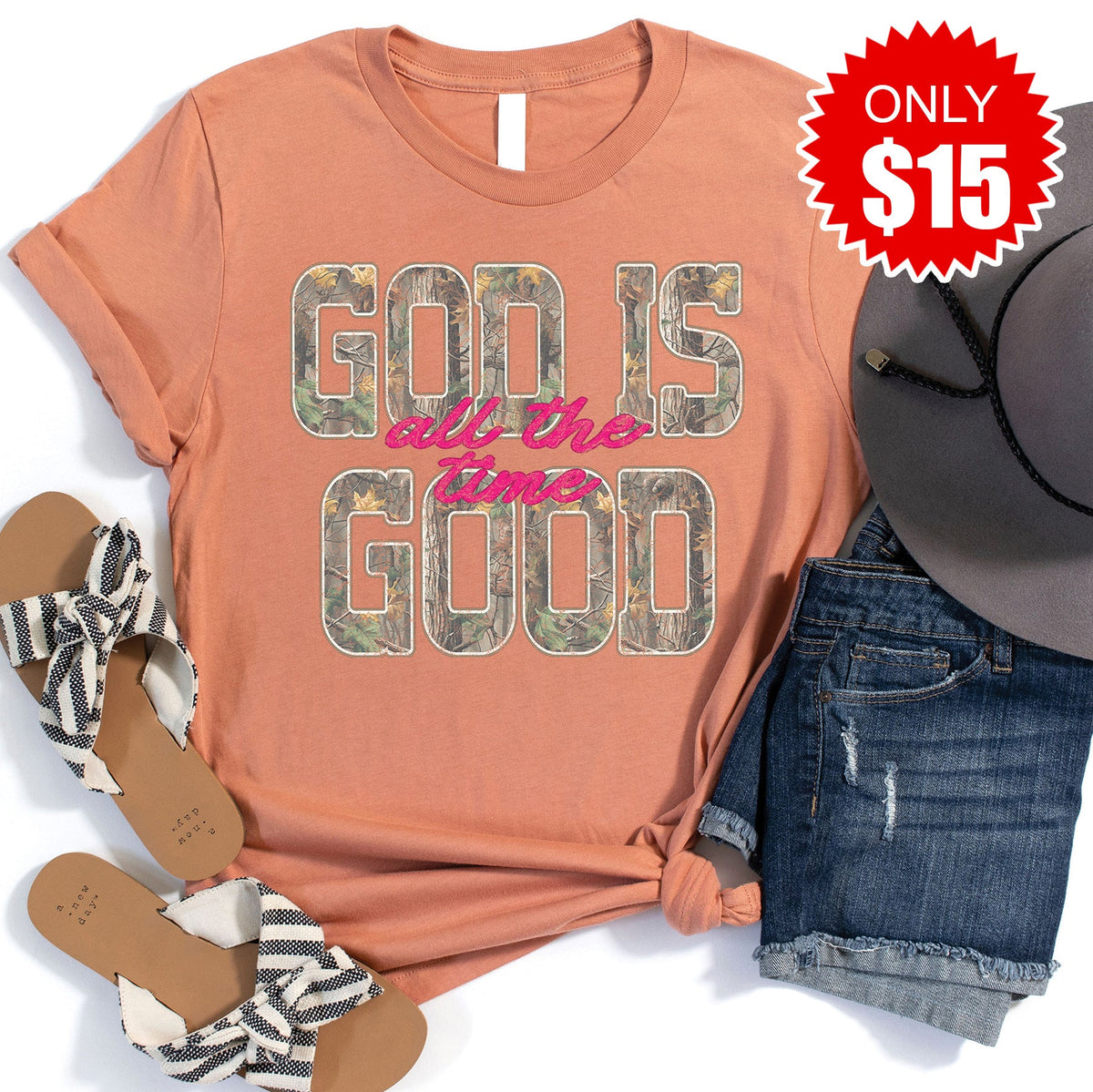 God Is Good Tee - Heather Terracotta - 15 product image 1