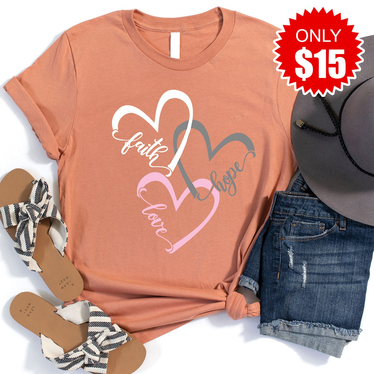 Faith Hope Love Tee - Heather Terracotta - 15 product image 1