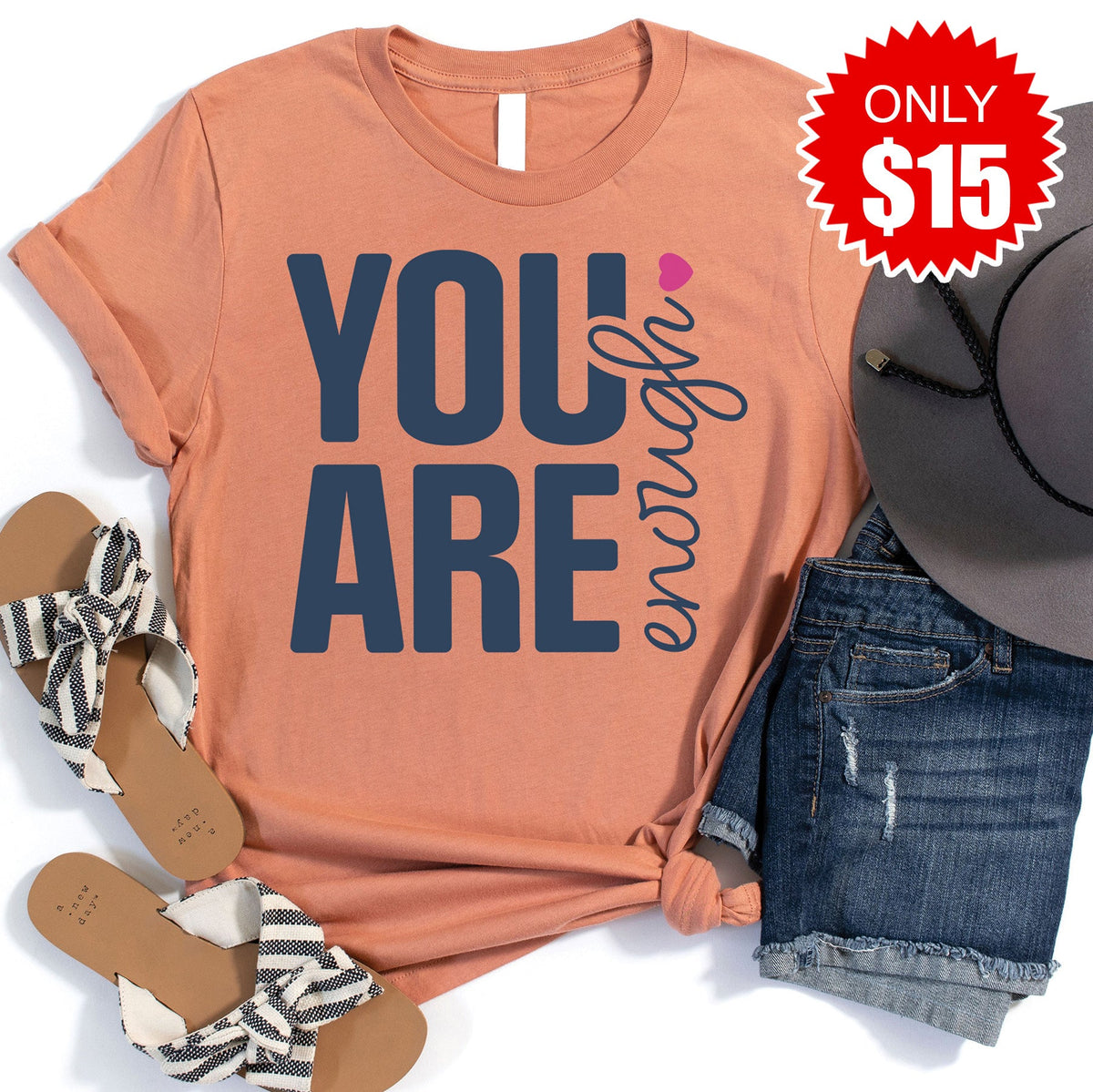 You Are Enough Tee - Heather Terracotta - 15 product image 1