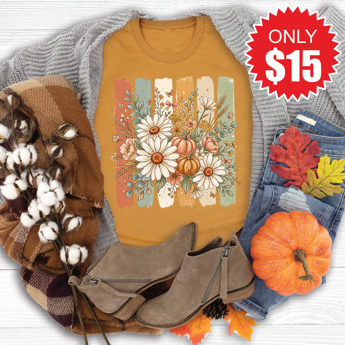 Flowers and Pumpkins Tee - Heather Toast - 15 product image 1