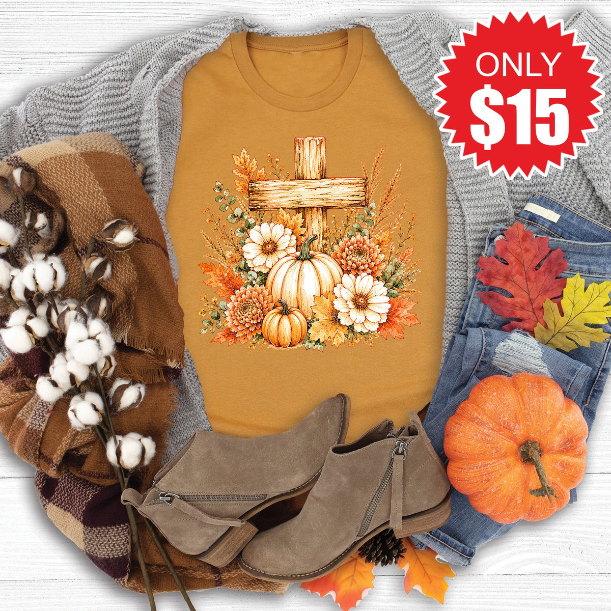Cross And Pumpkins Tee - Heather Toast - 15 product image 1