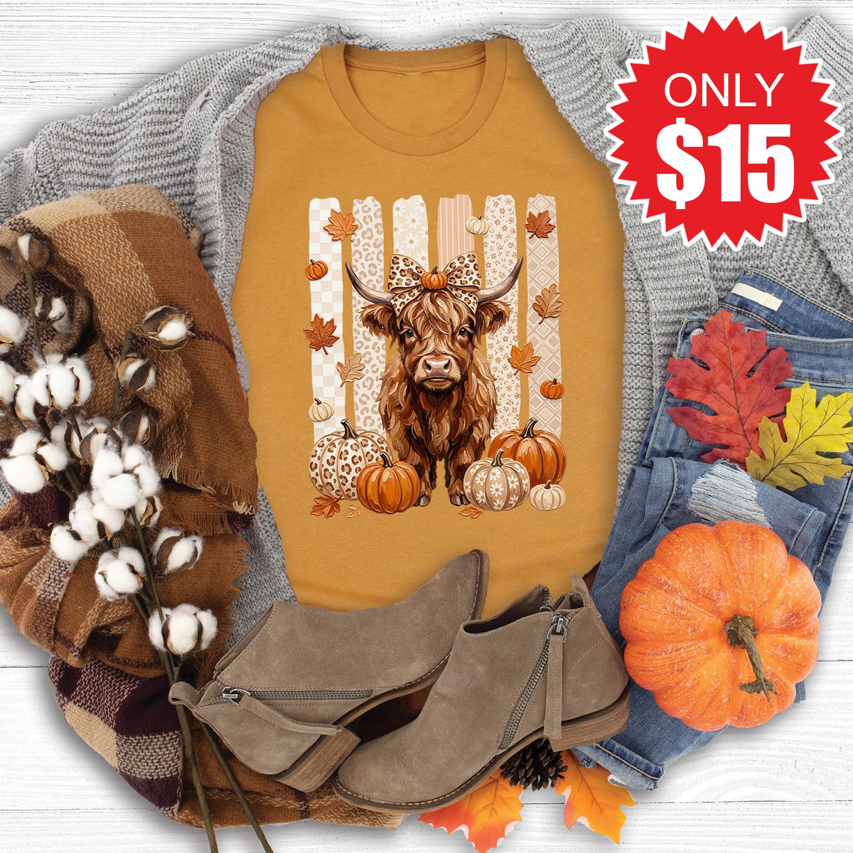 Fall Cow Tee - Heather Toast - 15 product image 1
