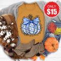 Blue Floral Pumpkin Tee - Heather Toast - 15 product image 1