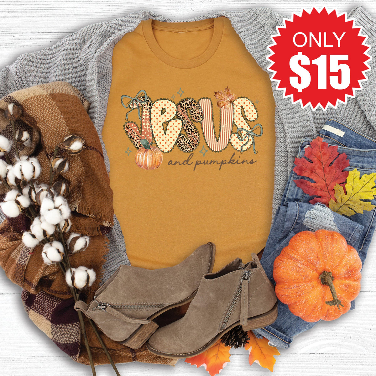 Jesus And Pumpkins Tee - Heather Toast - 15 product image 1