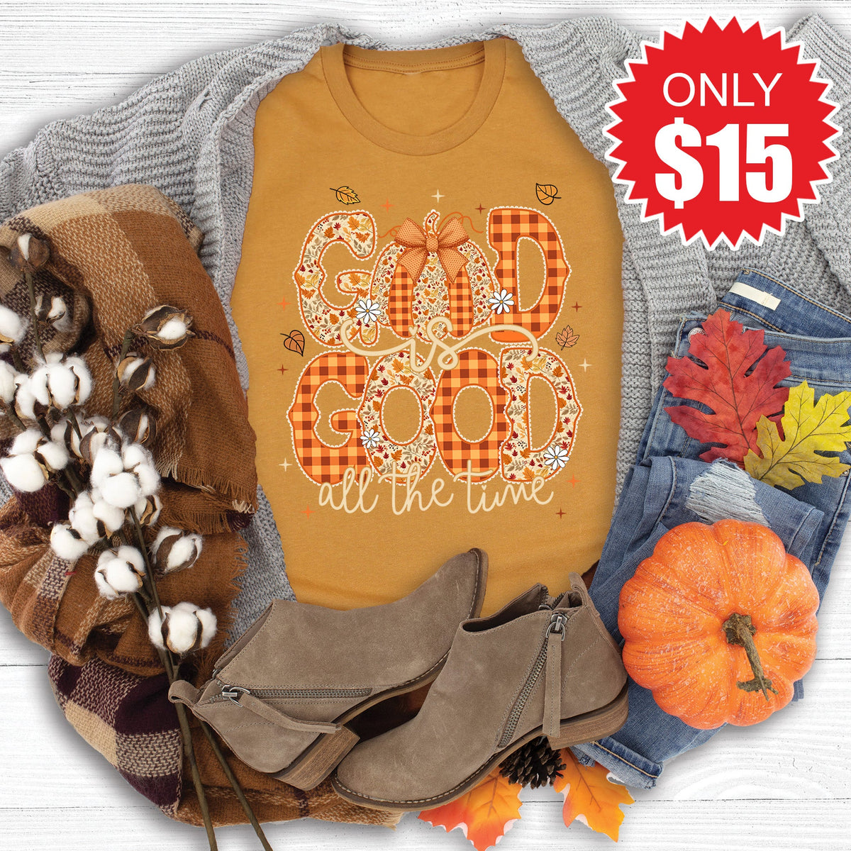 God is Good Fall Tee - Heather Toast - 15 product image 1