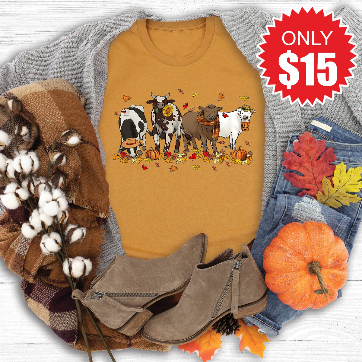 Cows Pumpkin Tee - Heather Toast - 15 product image 1