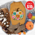 Pumpkin Boho Floral Tee - Heather Toast - 15 product image 1
