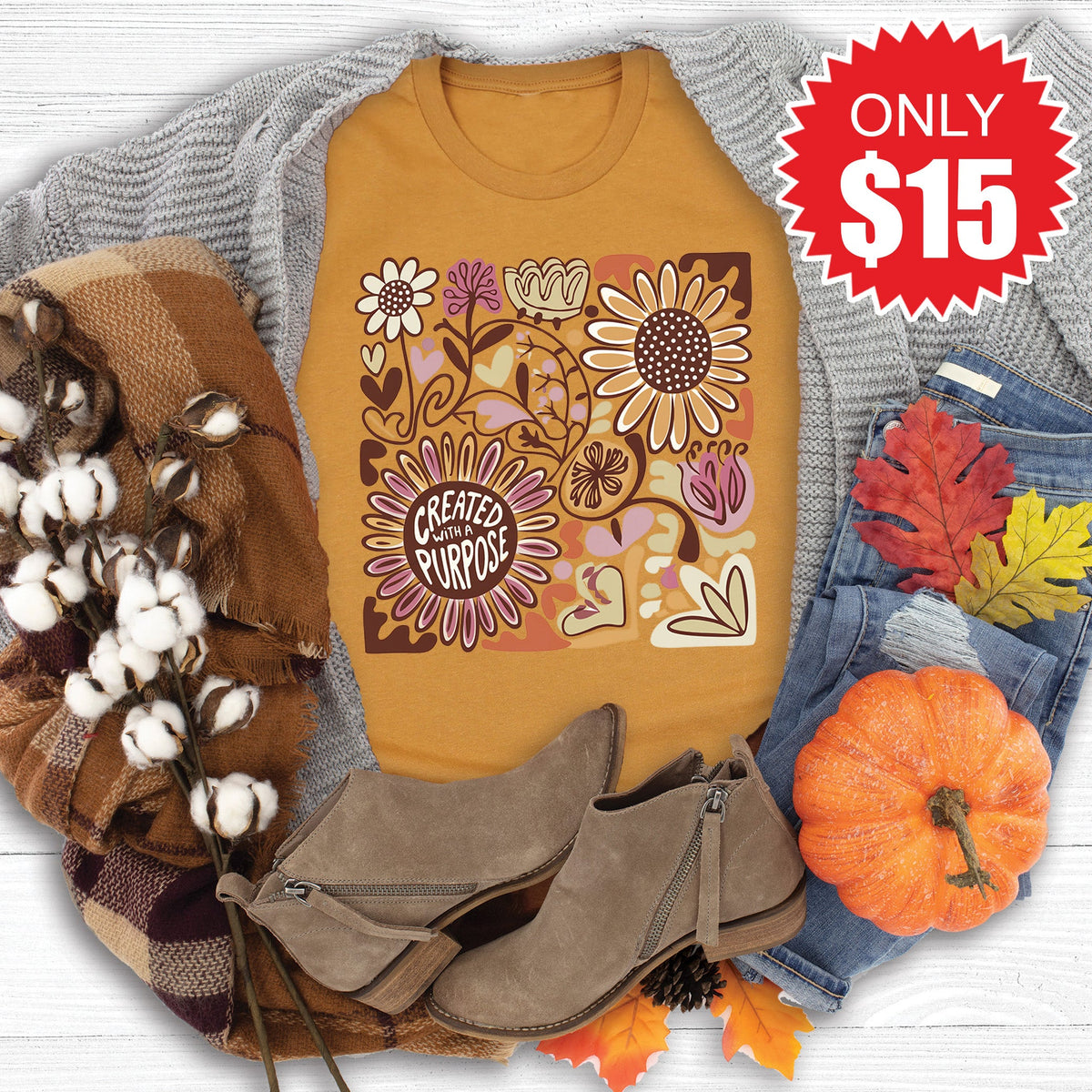 Created with a Purpose Tee - Heather Toast - 15 product image 1